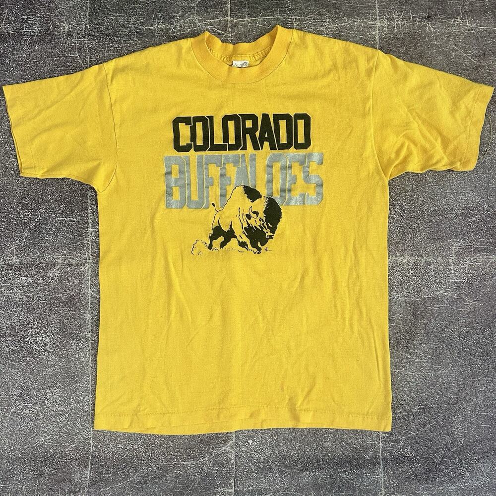 Men's Vintage 80's Trench Colorado Buffaloes CU Buffs Gold Silver T Shirt Sz L